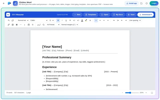 Clicktes Word for Android screenshot